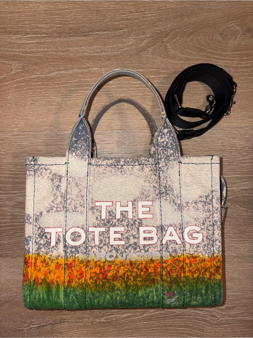Small Marc Jacobs Custom The Tote Bag Abstract Poppy Field 🌺 🌼 w/ Glitter Clouds